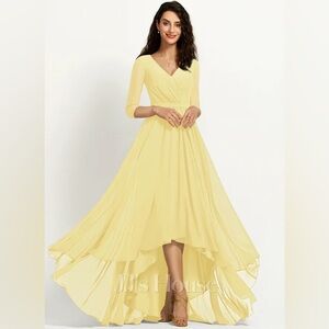 A-line V-Neck Asymmetrical Chiffon Bridesmaid Dress With Pleated